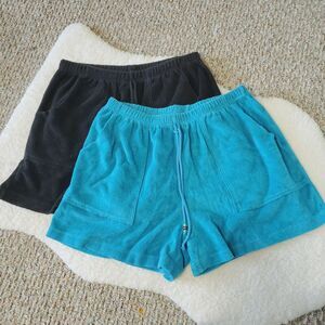 Lot Of 2 Terry Cloth Shorts Size Small Teal Blue Black Cotton Blend It Figures